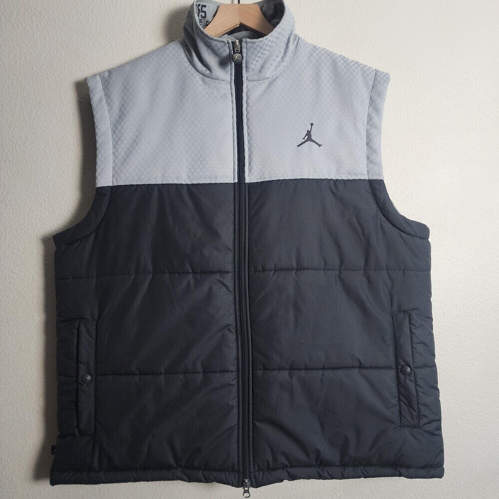 Jordan Puffer Vest Mens XL Black Gray Flight Club 1985 Check Lined Zip